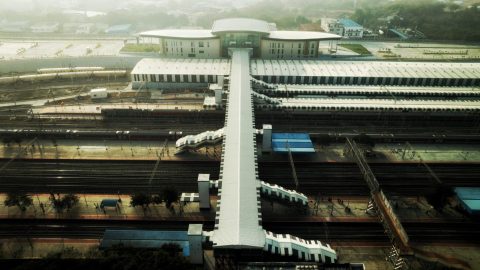 Passenger circulation area of Charlapalli Railway Terminal (CHZ) designed by RR Architects & Associates, illustrating efficient movement planning in public infrastructure architecture in Telangana